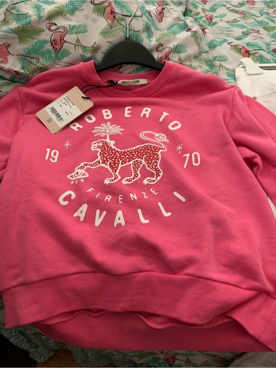 Roberto Cavalli Sweaters - Roberto Cavalli Hot Pink Sweatshirt with White Logo Graphic